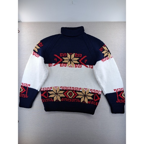 Vtg Handknit Sweater Mens Small - Medium Ski Snowflake Winter Homemade Chunky
